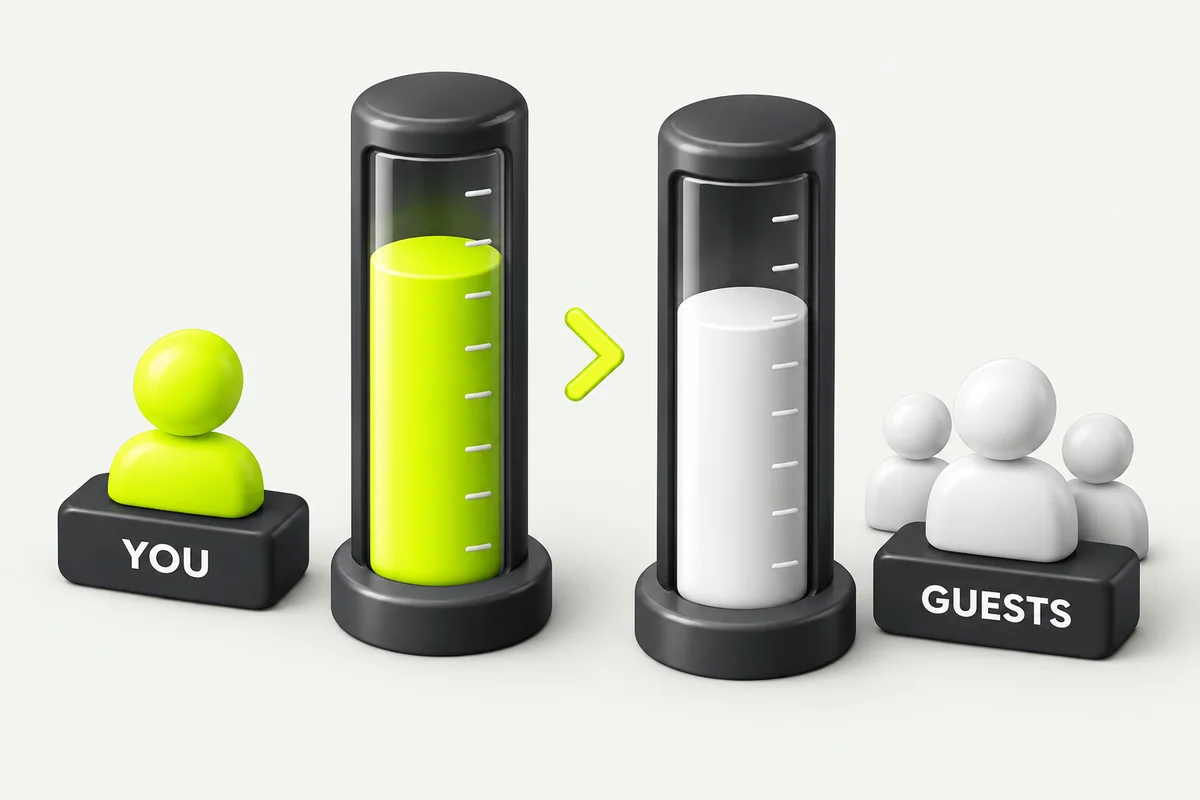 Two energy meters labeled you and guests, the rep's level a little higher than the guests'